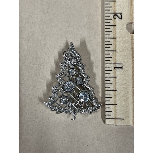 SILVER CUBIC ZIRCONIA?‎ Christmas Tree BROOCH PIN With Clear Stones VTG HTF - Picture 6 of 6